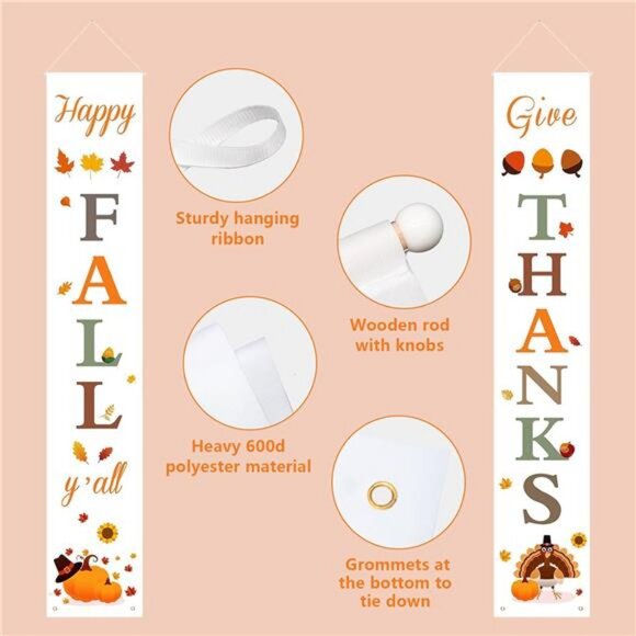 Happy Fall & Give Thanks Porch Banners for Fall Decorations Indoor and Outdoor - Picture 4 of 7